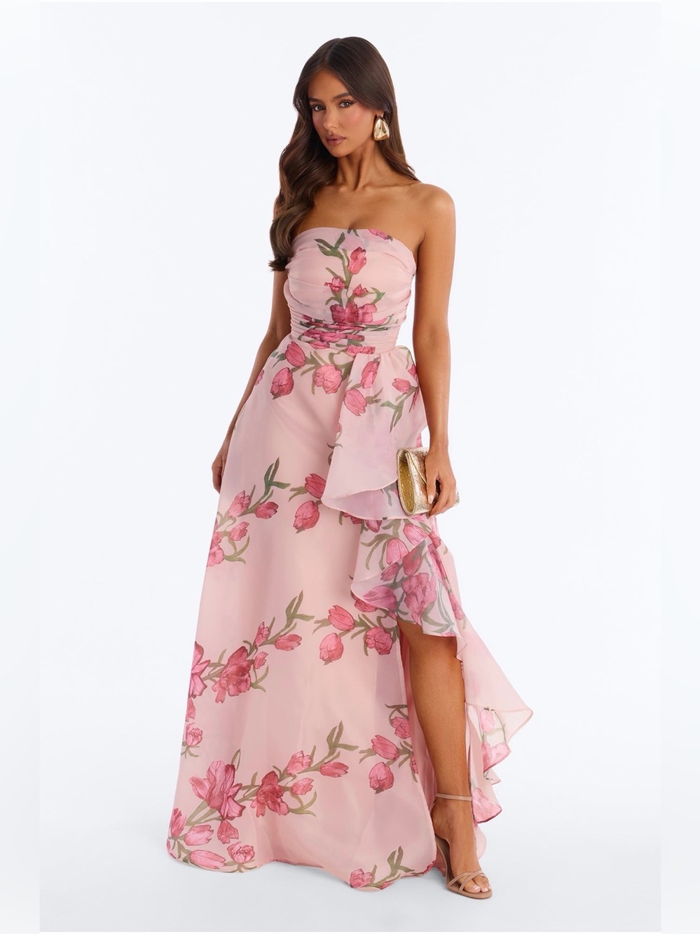 Fashion Nova Ruffle Floral Gown - Pink